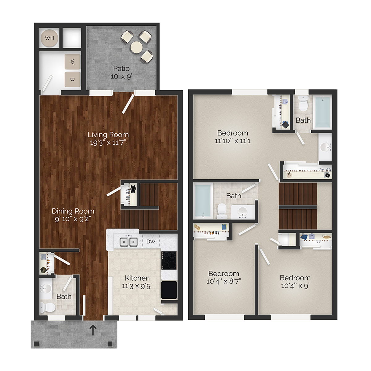 Brighton Three Bedroom TH Floorplan