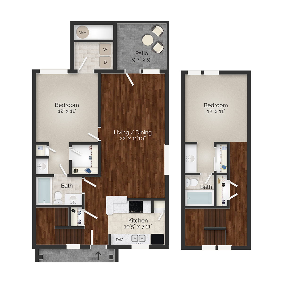 Winchester Two Bedroom TH Floorplan