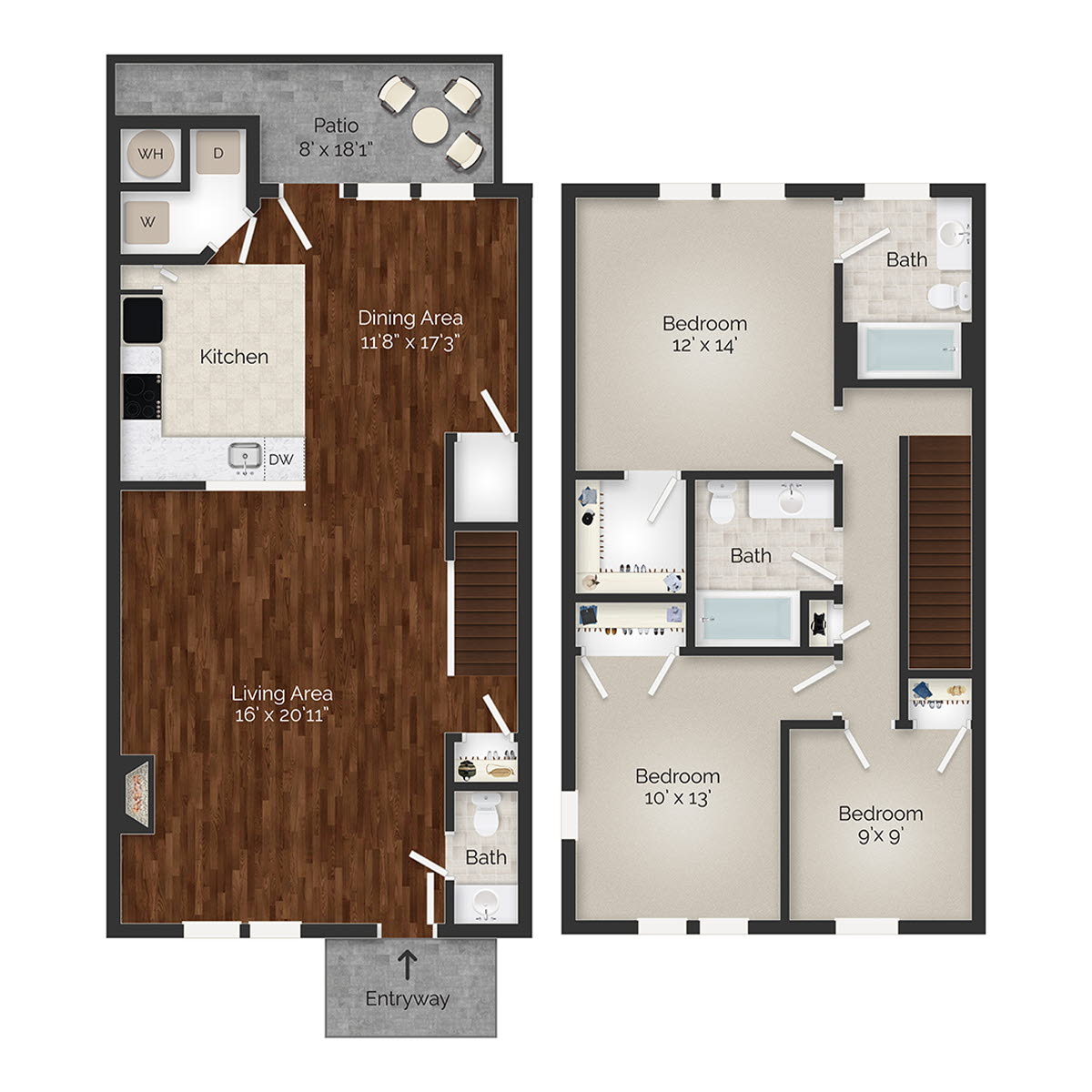 Bradford Three Bedroom TH Floor Plan