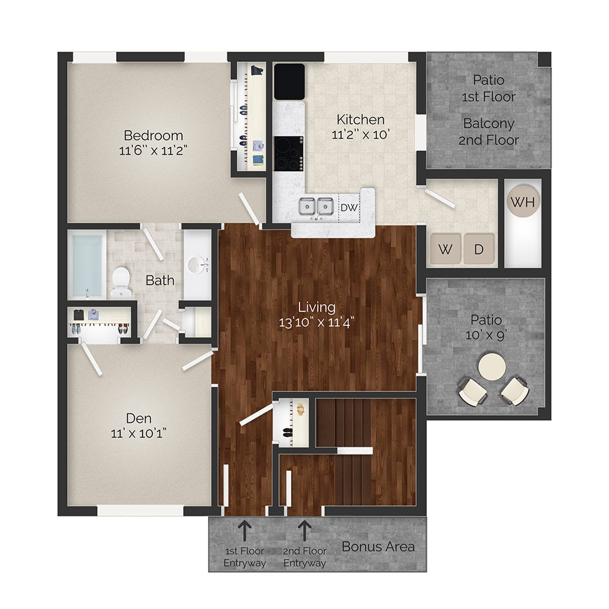 Wakefield One Bedroom with Den Floorplan